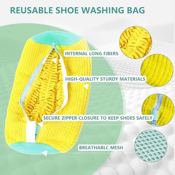 NWT ~ 2 Pack Large Thick Yellow Reusable Shoe Washing Bags for Washer & Dryer - Picture 3 of 9